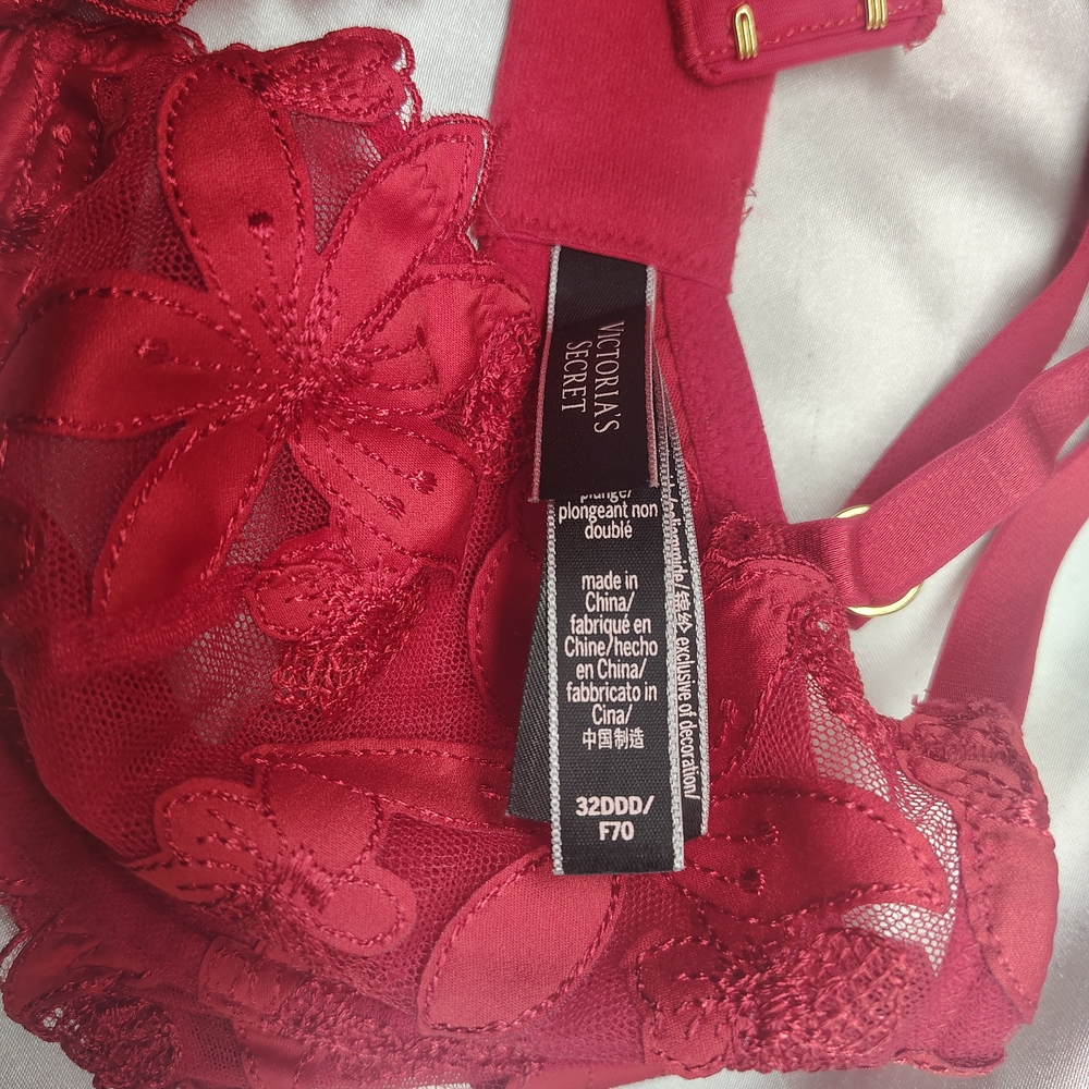 NWOT Victoria's Secret Red Floral Lace Bra - Picture 3 of 4